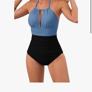 Women's Blue and Black Halter Swimsuit